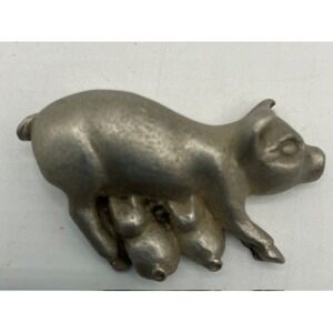 Pewter Sow & Piglets Figurine Vintage‎ 1981 Farmhouse Decor Accent
